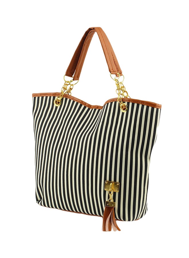 Stripe Print Zipper Tote Bag Black/Yellow