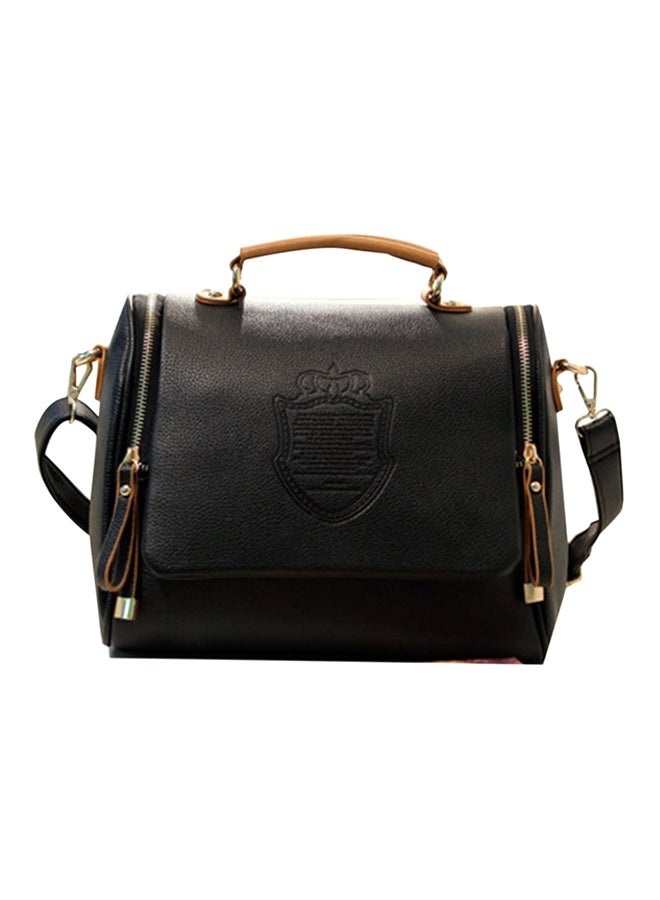 OUTAD - Portable Leather Zipper Crossbody Bag Black - Image 1