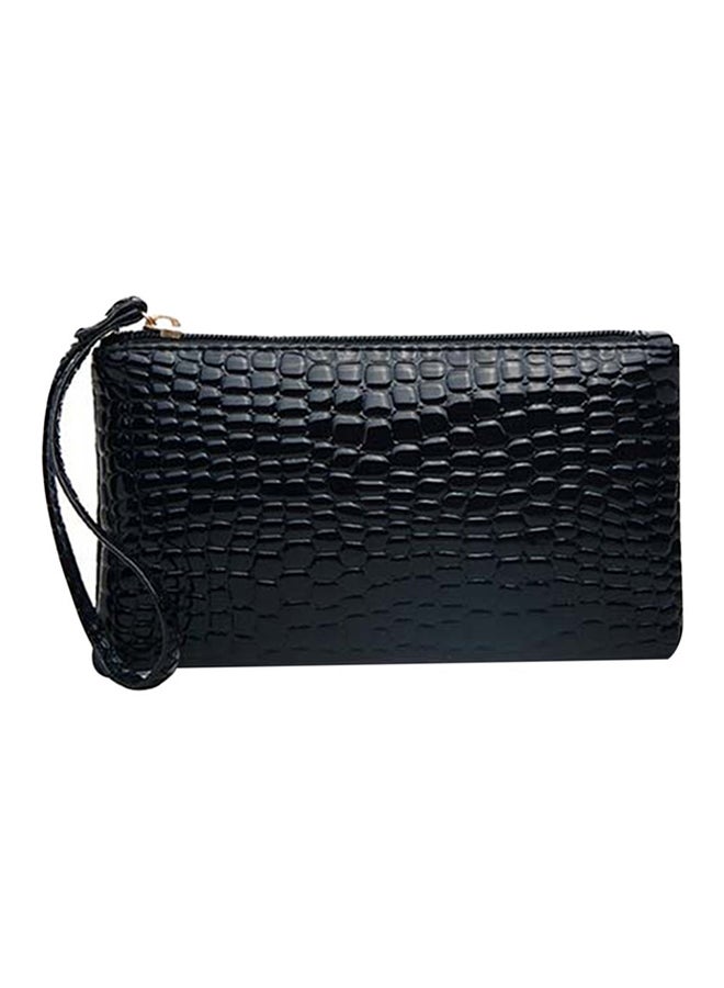 Leather Crocodile Pattern Clutch Black