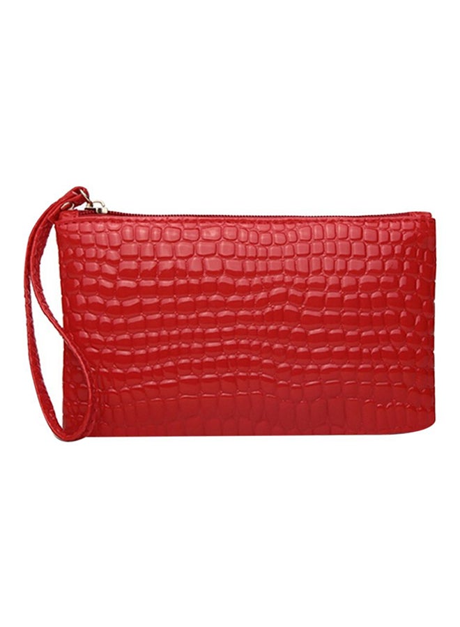 Leather Crocodile Pattern Clutch Red