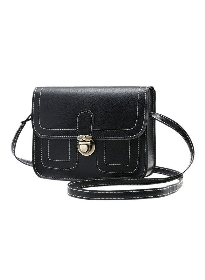 حقيبة كروس جلدية بتصميم كلاسيكي تفتح بالضغط أسود