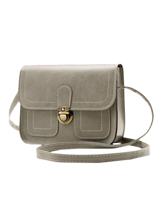 OUTAD - Vintage Leather Push Lock Crossbody Bag Grey - Image 1
