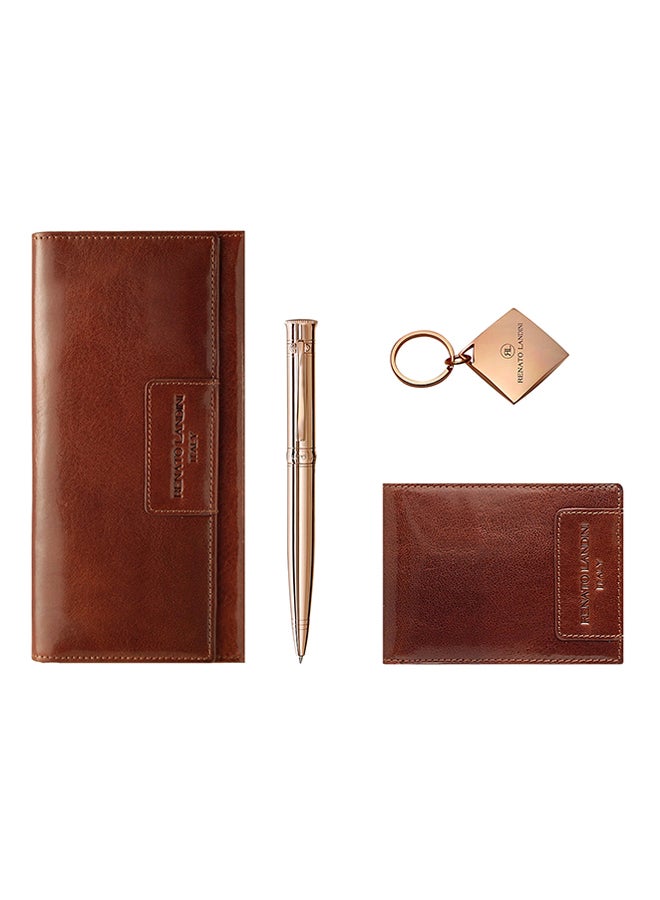 RENATO LANDINI Elia Wallet Set With Pen And Keychain Brown/Rose Gold  - Image 1