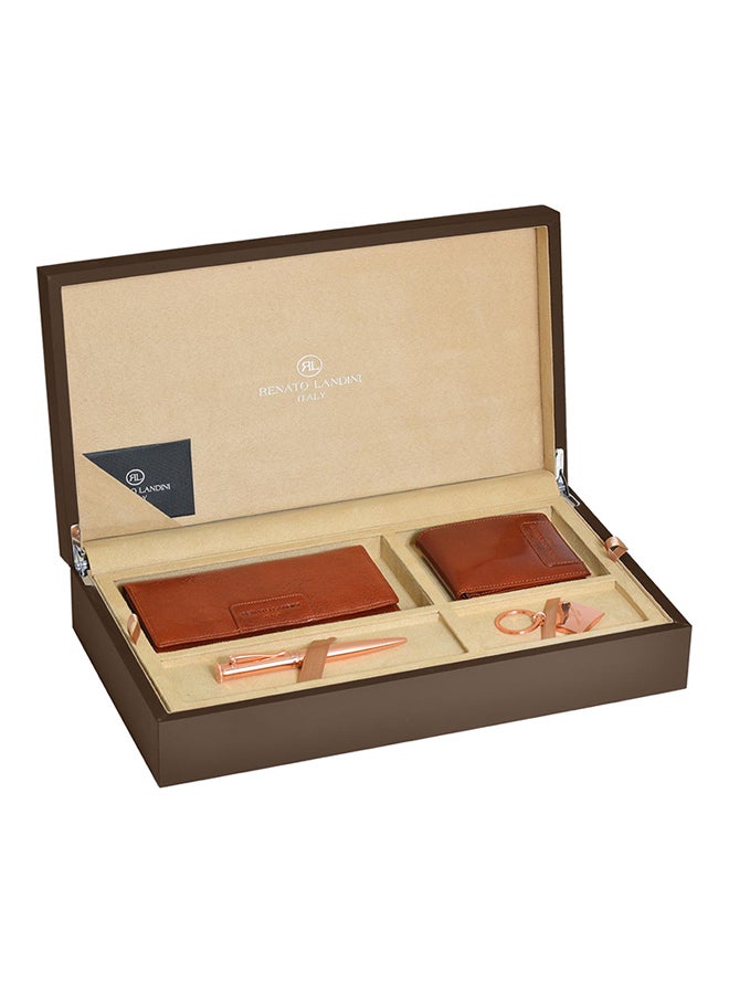 RENATO LANDINI - Elia Wallet Set With Pen And Keychain Brown/Rose Gold - Image 1