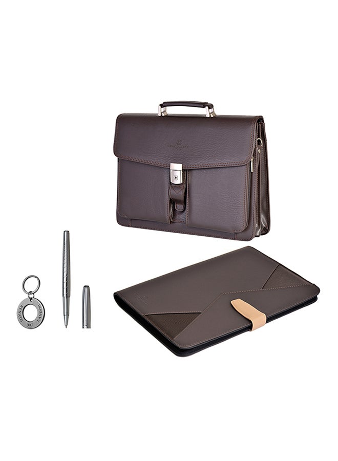 RENATO LANDINI - Raul Briefcase With A4 Folder Case, Pen And Keychain Brown - Image 1