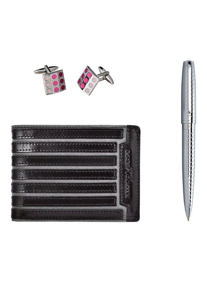 RENATO LANDINI Pio Bifold Wallet, Ballpoint Pen And Cufflinks Set Black/Silver  - Image 1