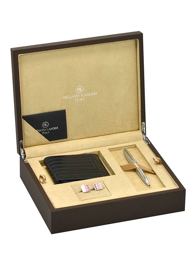 RENATO LANDINI Pio Bifold Wallet, Ballpoint Pen And Cufflinks Set Black/Silver  - Image 5