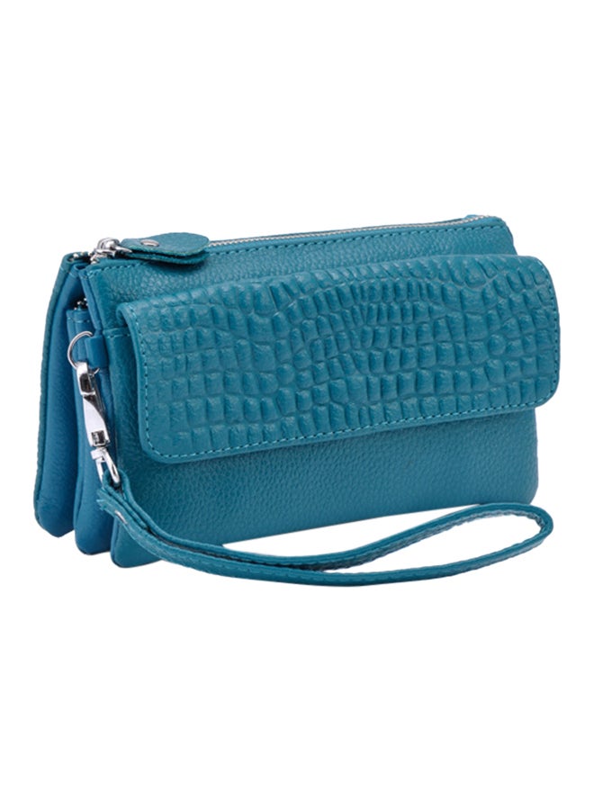 Leather Wallet With Zipper Blue 