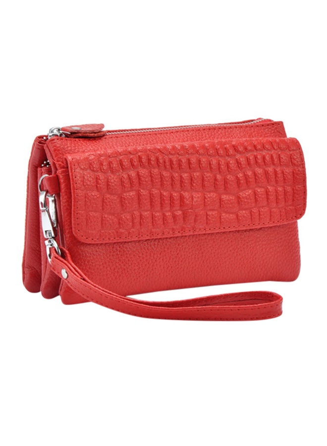 Leather Wallet With Zipper Red 