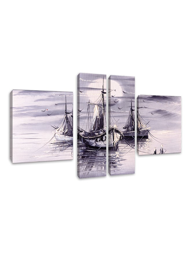 Sasb 4-Piece Printed Wall Art With Hidden Frame Purple/White