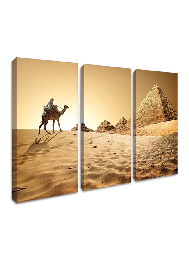 3-Piece Printed Wall Art With Hidden Frame Yellow/Light Brown 120x80x2.5centimeter