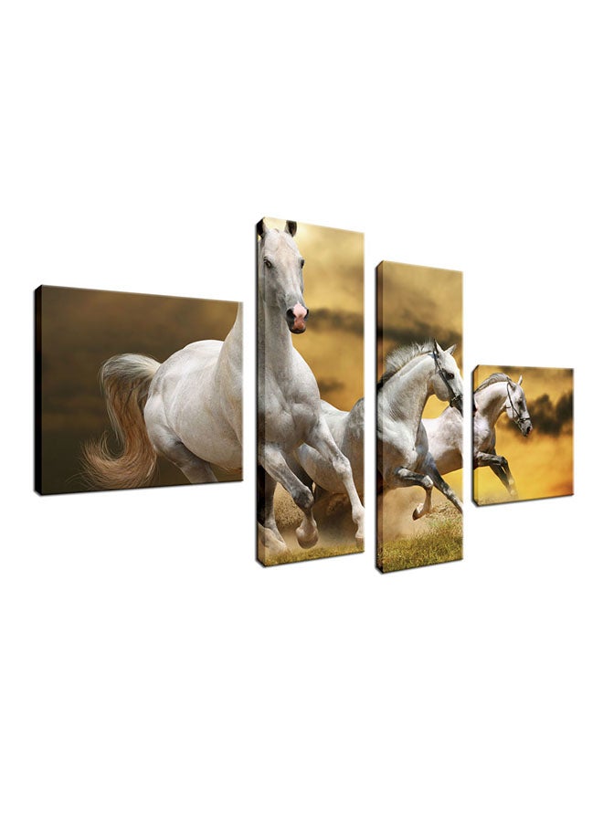 4-Piece Printed Wall Art With Hidden Frame White/Yellow 100x60x2.5centimeter