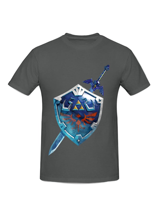 Legend Of Zelda Ocarina Of Time Symbols Printed Cotton Short Sleeve T-shirt Grey  - Image 1