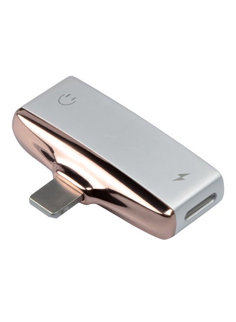2-In-1 Female 3.5mm Mini Audio Jack/Charging Port To Male Lightning Adapter Gold