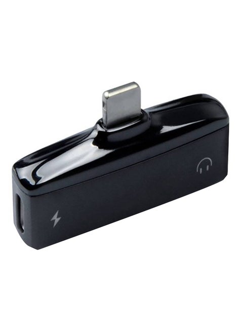 2-In-1 Female 3.5mm Mini Audio Jack/Charging Port To Male Lightning Adapter Black