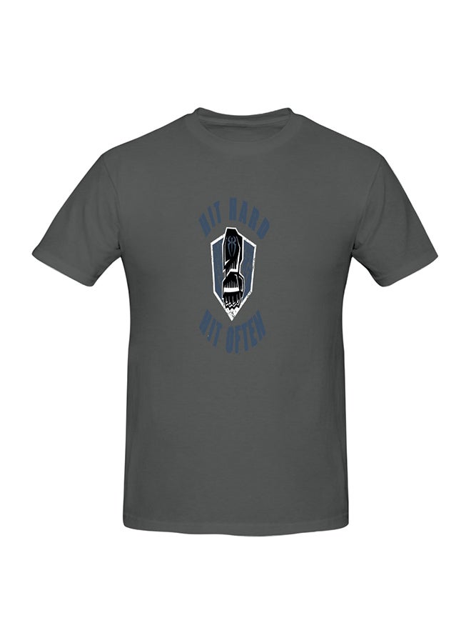 Roman Reigns Hit Hard Hit Often Printed Cotton Short Sleeve T-shirt Grey  - Image 1
