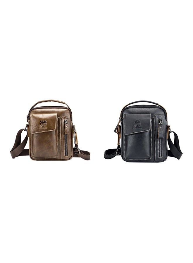 2-Piece Leather Zip Closure Shoulder Bag Set Brown/Black  - Image 1