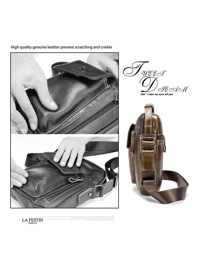 2-Piece Leather Zip Closure Shoulder Bag Set Brown/Black  - Image 2