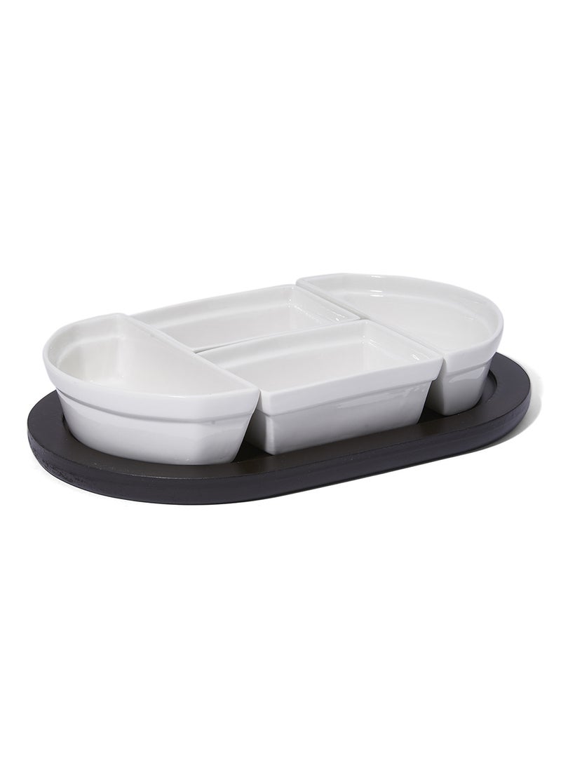 SYMPHONY 5-Piece Quadrant Serving Set White/Brown 14 x 10cm  - Image 1