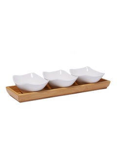 4-Piece Oval Serving Bowl Set With Bamboo Tray White