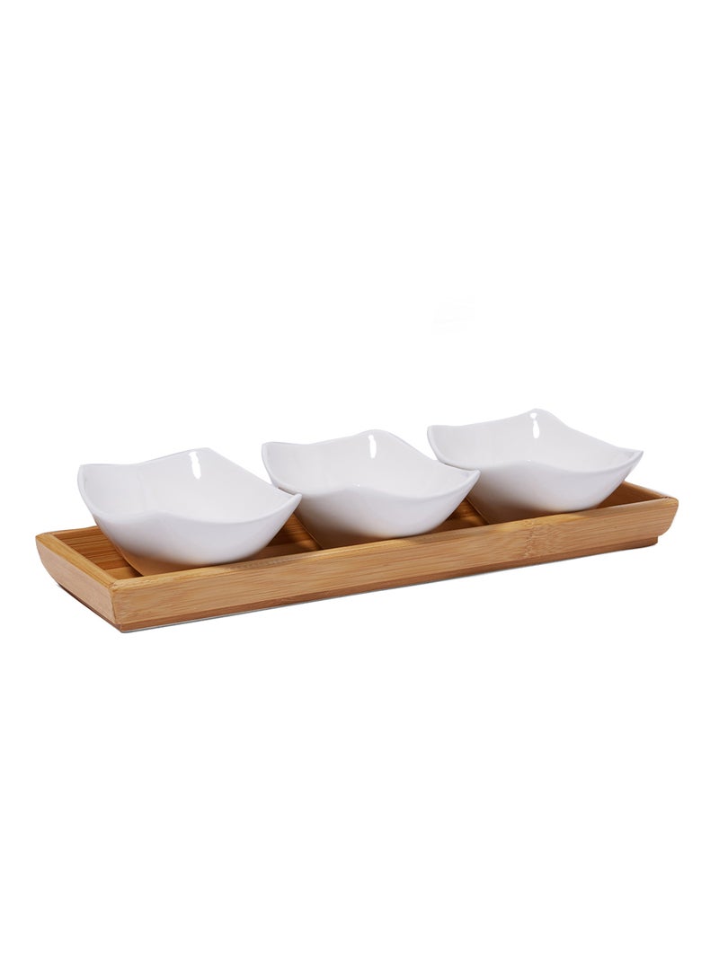 SYMPHONY - 4-Piece Oval Serving Bowl Set With Bamboo Tray White - Image 1