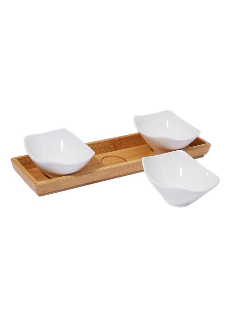 SYMPHONY - 4-Piece Oval Serving Bowl Set With Bamboo Tray White - Image 1