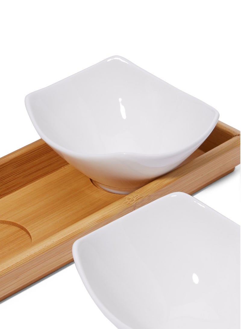SYMPHONY - 4-Piece Oval Serving Bowl Set With Bamboo Tray White - Image 1