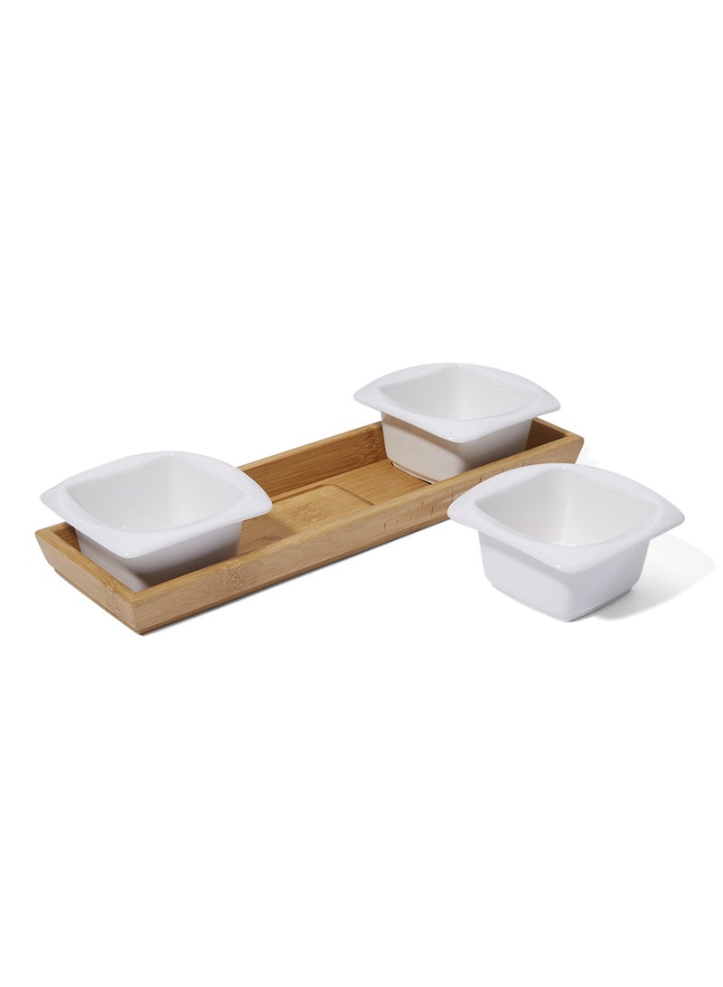 SYMPHONY 4-Piece Square Serving Bowl Set With Bamboo Tray White 10 x 4.8centimeter - Image 2