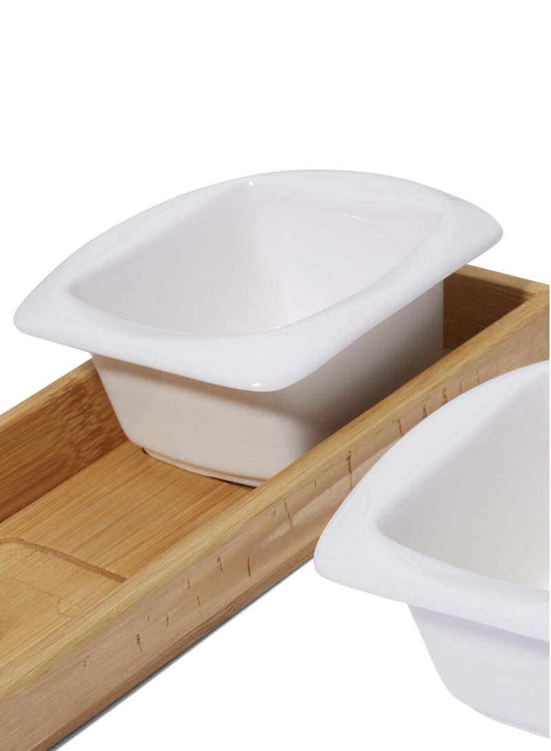 SYMPHONY 4-Piece Square Serving Bowl Set With Bamboo Tray White 10 x 4.8centimeter - Image 3