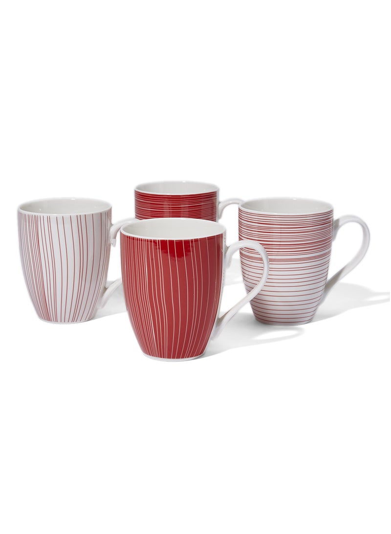 SYMPHONY 4-Piece Fine Line Mug Set Red/White - Image 1