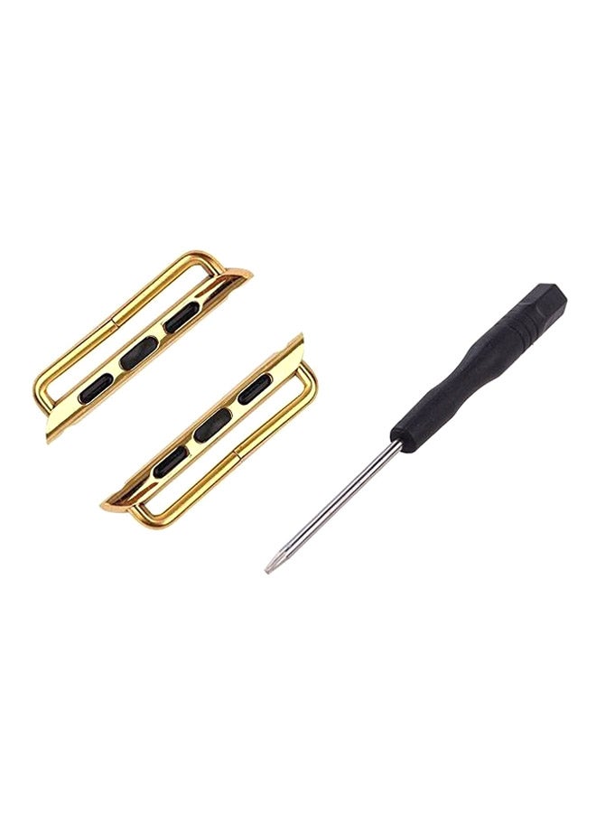 2-Piece Strap Axle Connectors With Screw Driver For Apple Watch 38mm Gold/Black