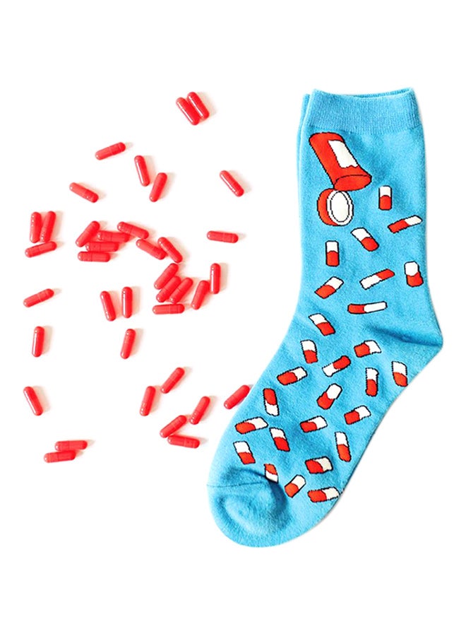 Bluelans Creative Pill Pattern Elastic Cotton Socks Blue/Red/White - Image 1