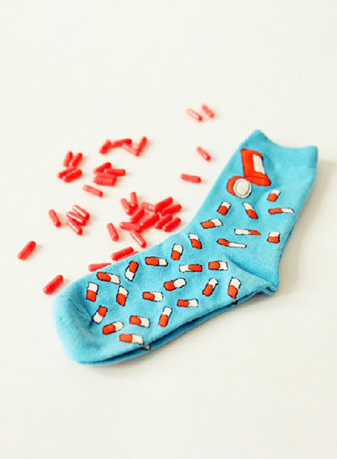 Bluelans Creative Pill Pattern Elastic Cotton Socks Blue/Red/White - Image 2