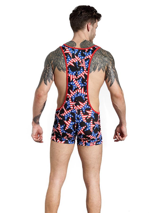 بلولانز بدلة جسم للمصارعة بخصر مرتفع مطبوع عليها العلم الأمريكي أزرق/أحمر/أبيض - Image 2