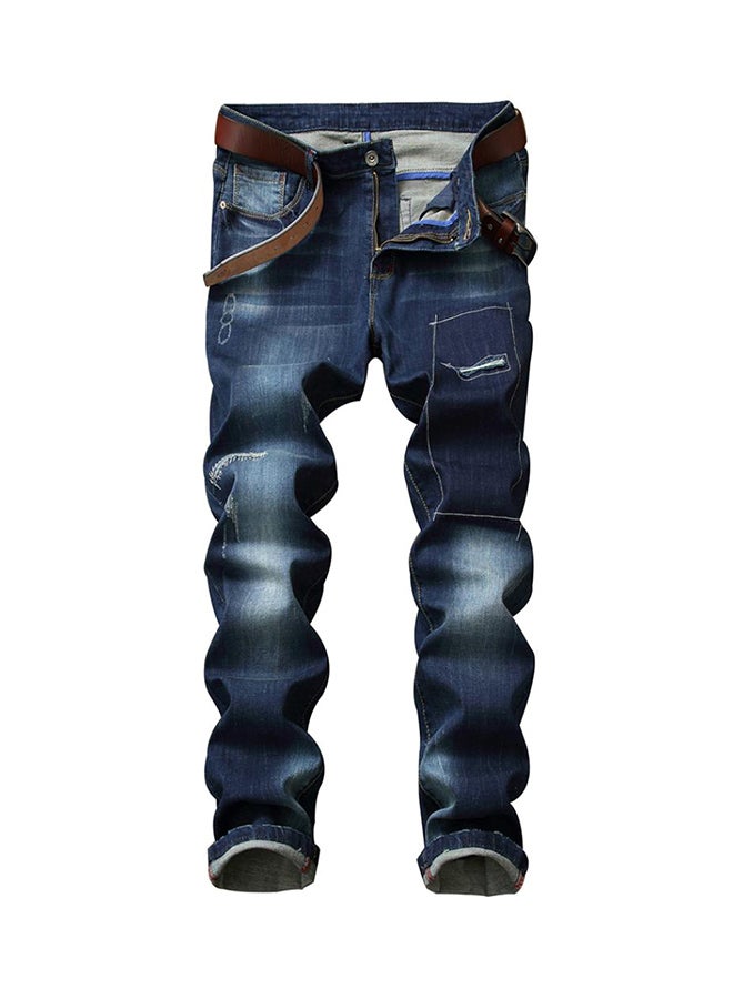 Bluelans Elastic Ripped Straight Jeans Blue  - Image 1