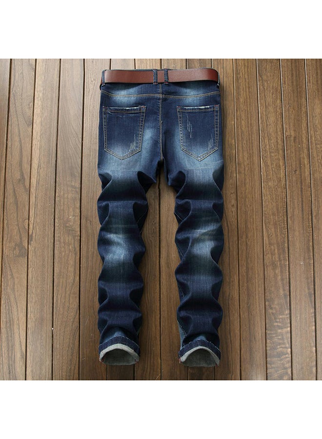 Bluelans Elastic Ripped Straight Jeans Blue  - Image 2