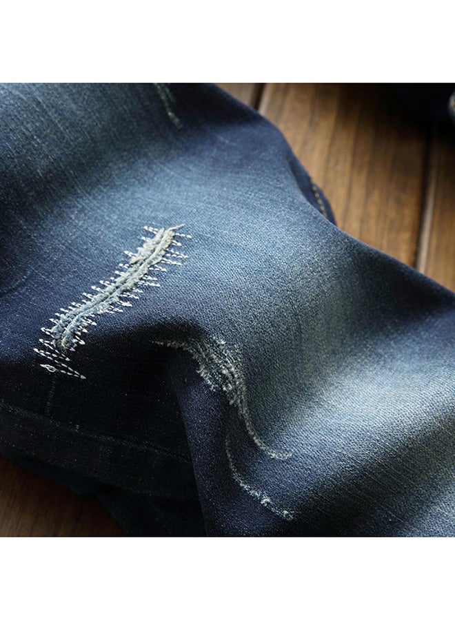 Bluelans Elastic Ripped Straight Jeans Blue  - Image 3