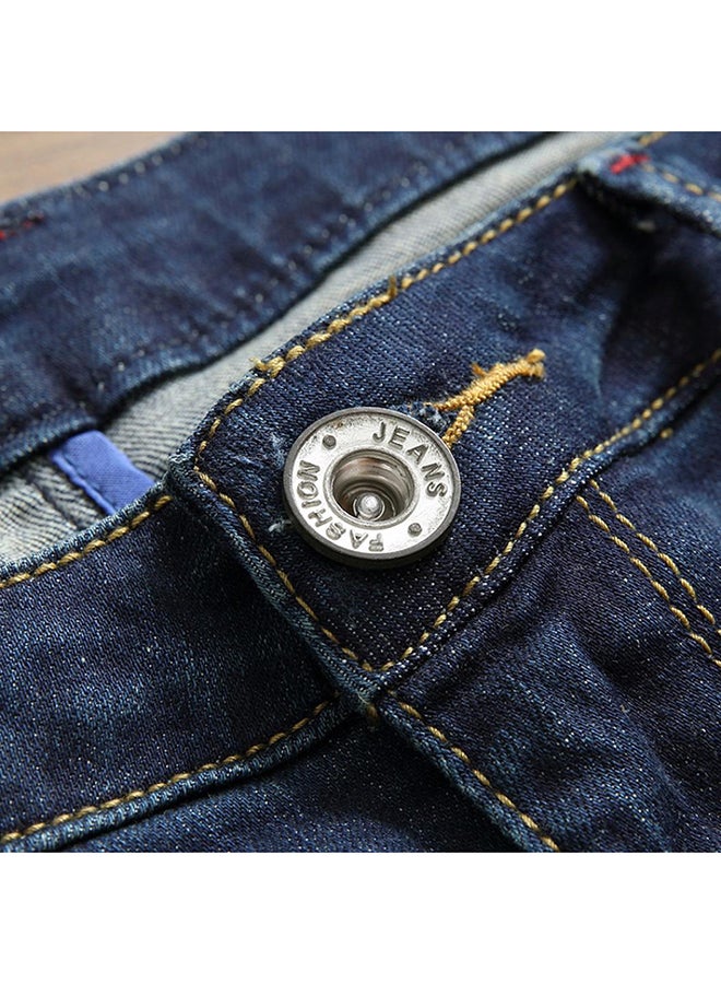 Bluelans Elastic Ripped Straight Jeans Blue  - Image 5