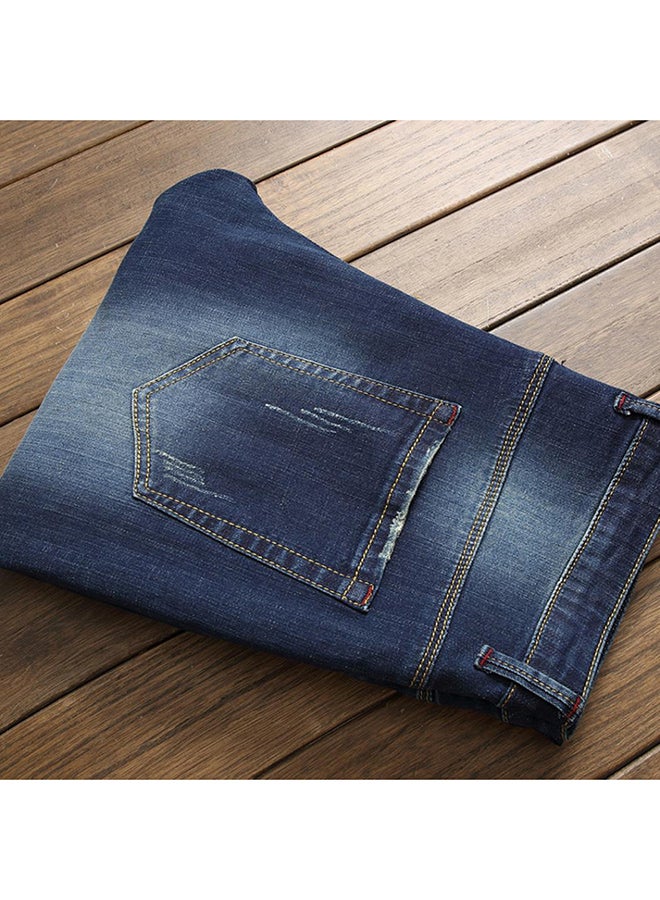 Bluelans - Elastic Ripped Straight Jeans Blue - Image 1