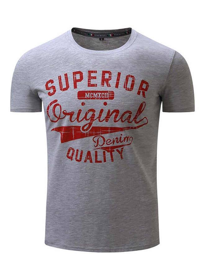 Bluelans Casual Letter Print Short Sleeve Cotton T-Shirt Grey/Red - Image 1