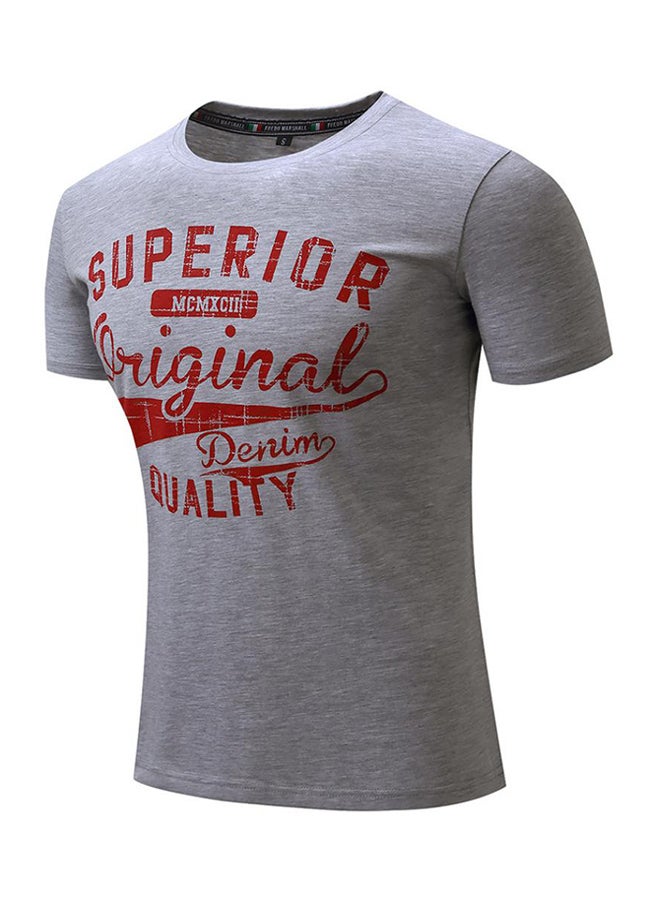 Bluelans Casual Letter Print Short Sleeve Cotton T-Shirt Grey/Red - Image 3