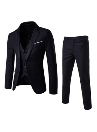 Business Formal Slim Fit Waistcoat Three-piece Suit Black - v1537278370/N17465817V_1