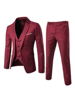 Bluelans Business Formal Slim Fit Waistcoat Three-piece Suit Red 