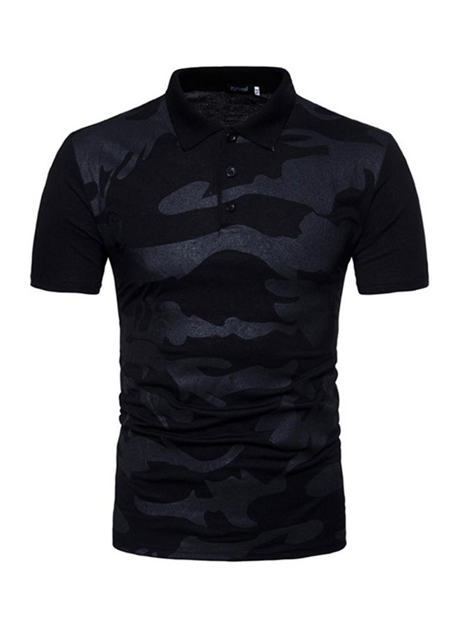 Bluelans Short Sleeve Casual Camouflage Print Sport Polo T-Shirt Black