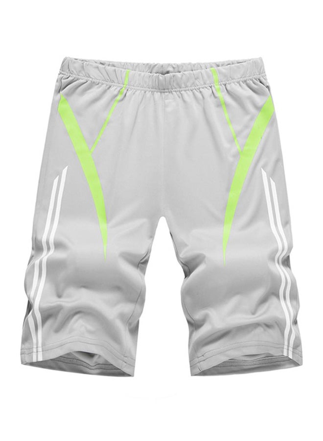 Bluelans Casual Stripe Printed Elastic Waist Shorts Grey/White/Green 