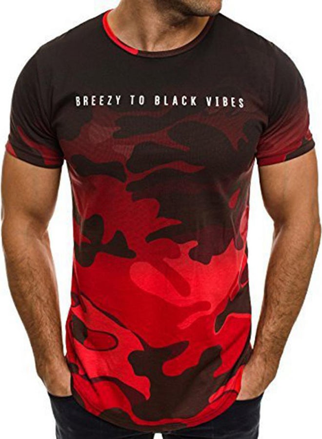 Bluelans Camouflage Pattern Slim Fit T-Shirt Red/Black/White