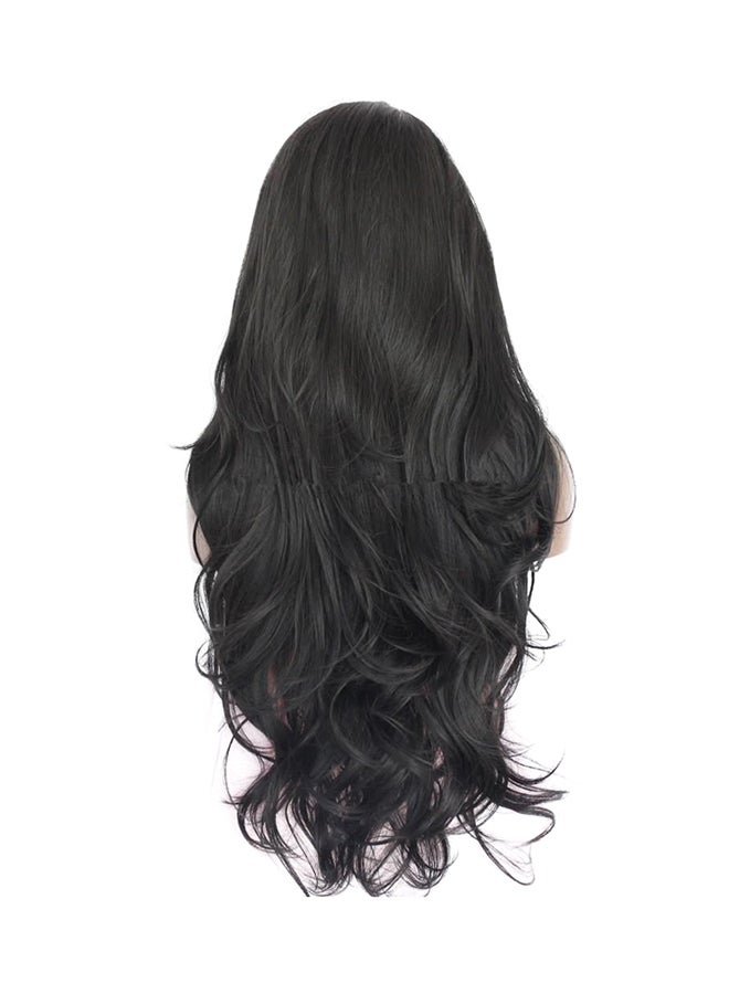Natural Wavy Front Lace Hair Wig Black - Image 2