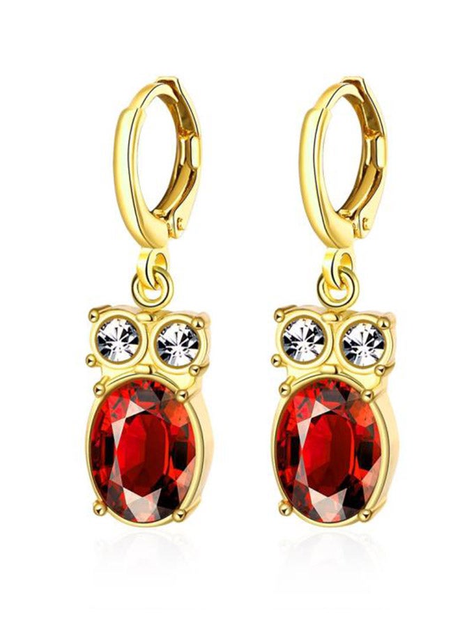 Retro Vintage Brass Rhinestone Crystal Owl Dangle Earrings - Image 1