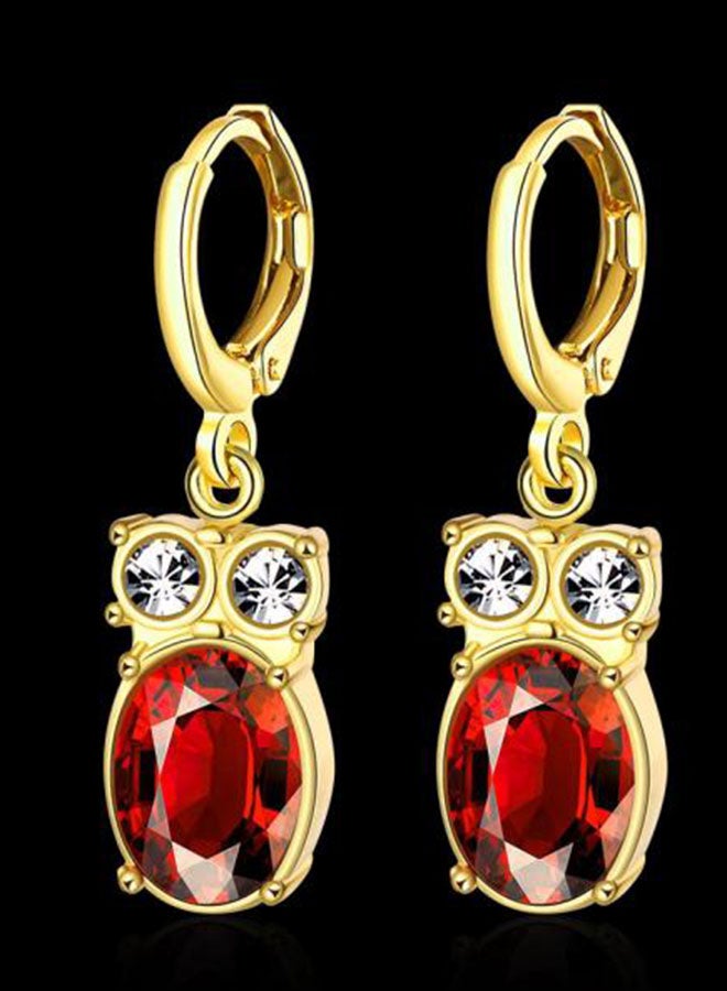 Retro Vintage Brass Rhinestone Crystal Owl Dangle Earrings - Image 4