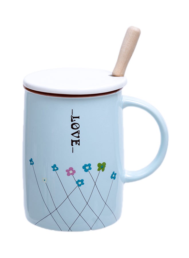 Elegant Insulated Tea Cup With Spoon Blue/White 10.5x13.5x9.5centimeter 